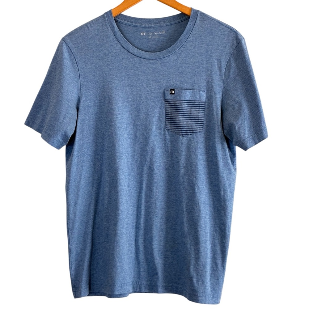 Travis Mathew | Pima cotton light blue crewneck short sleeve pocket tee shirt